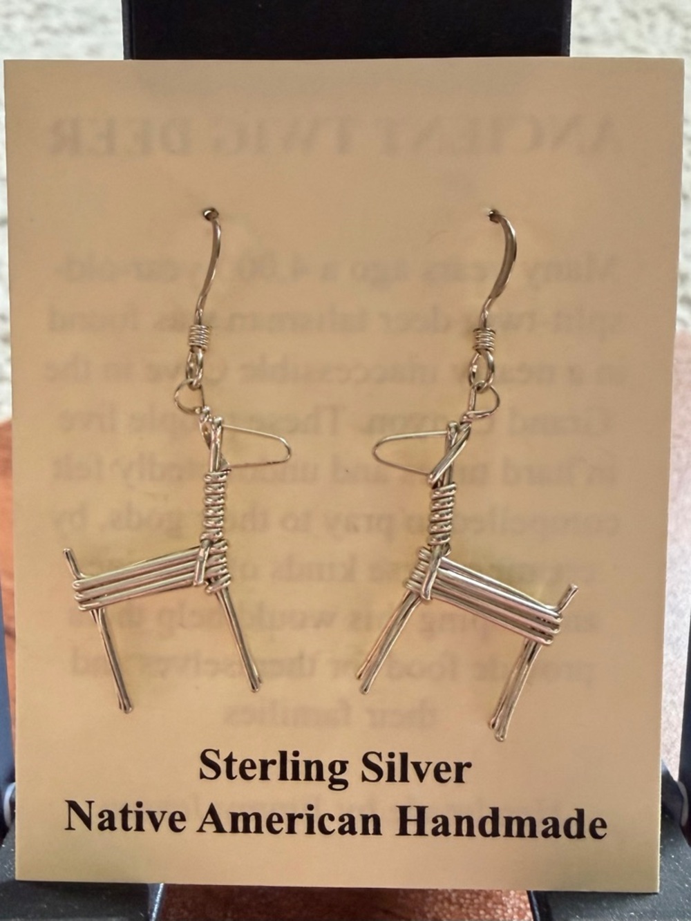 Sterling Silver Native American Handmade Split Twig Deer Earrings - Silver